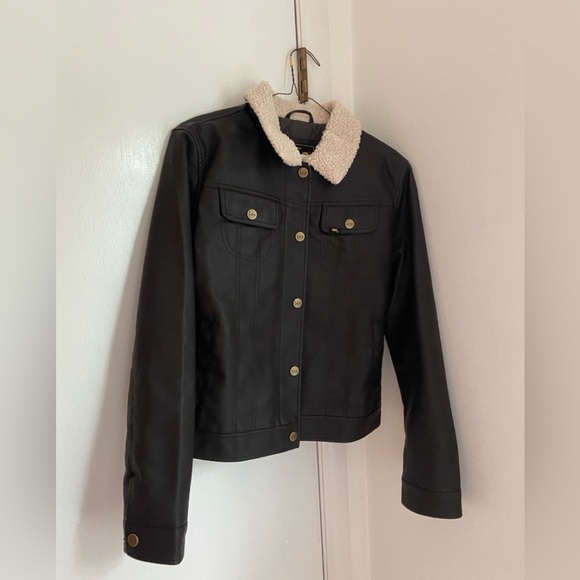 Lee Women’s Sherpa Collated Faux Leather Jacket Dark Brown, Medium - Picture 4 of 8